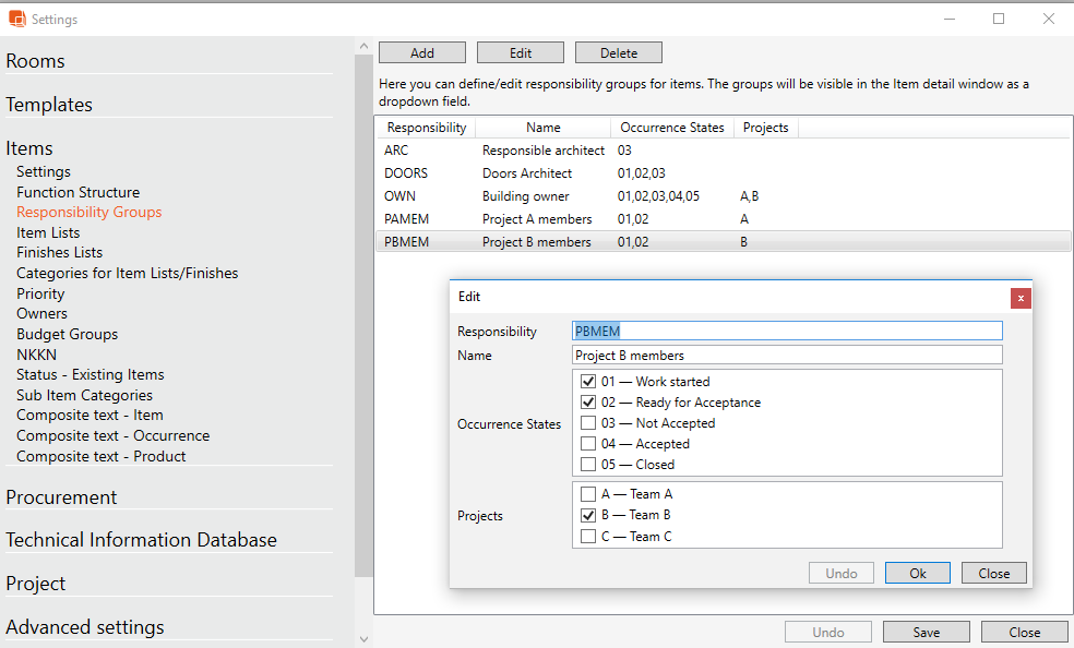 Figure 4 - connecting responsibilities and statuses