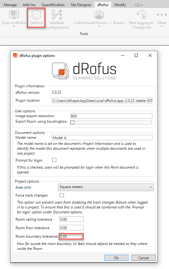 Tolérance des limites de la pièce Revit