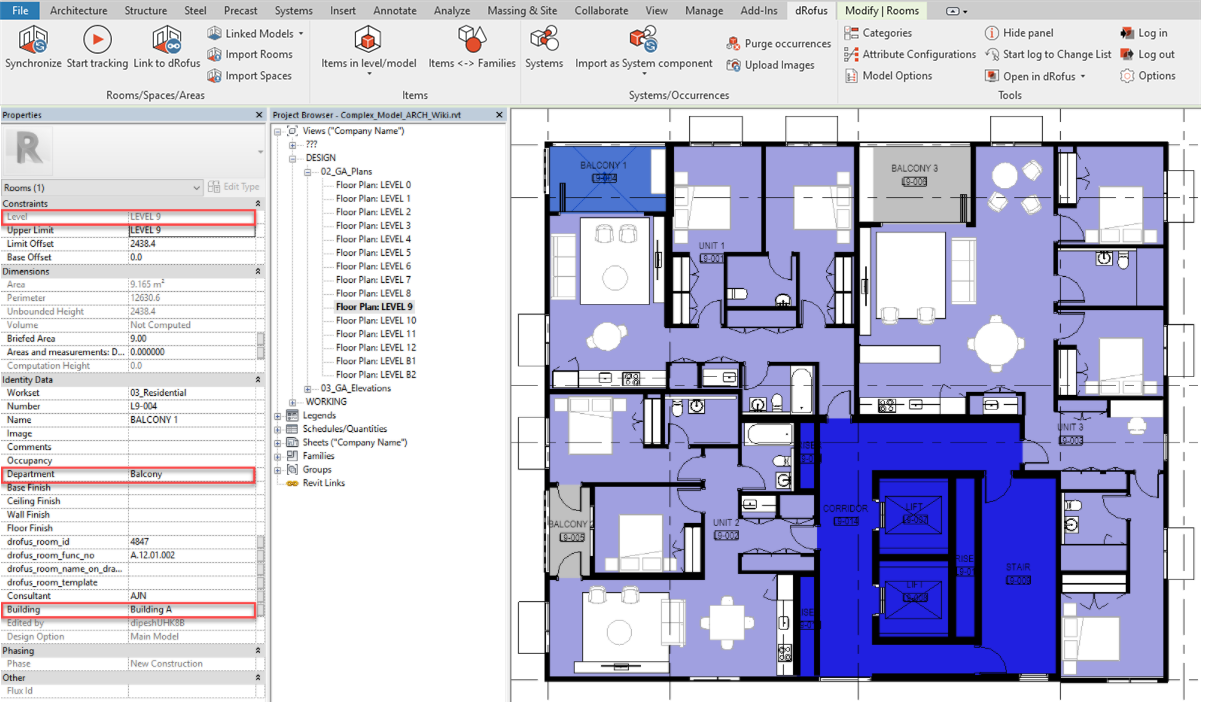 Import Revit Rooms or Spaces to dRofus