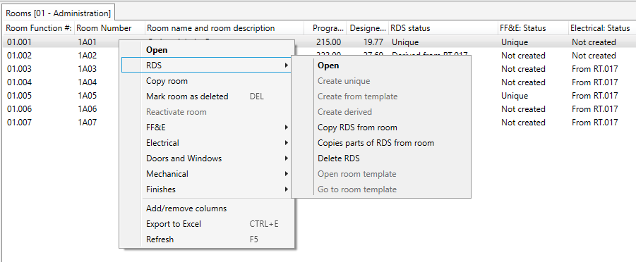 Context menu example