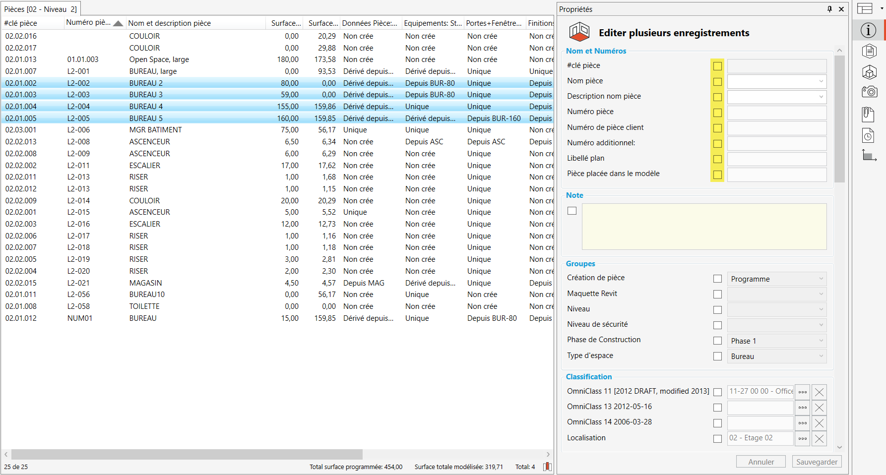 Sélection multiple et édition des propriétés
